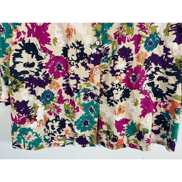 Bridgewater Top Women 3X Tan Floral Boho Western Artsy Mature Resort Western 80s - Picture 6 of 14